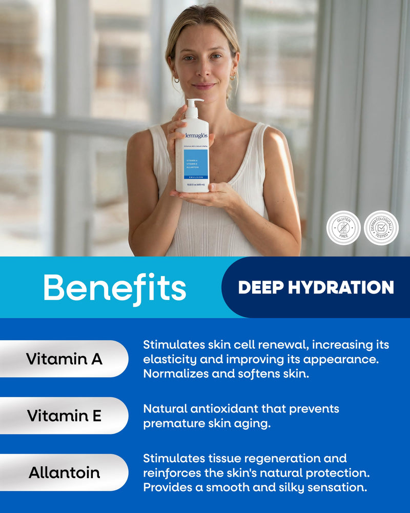 Dermaglós Moisturizing Body Lotion for Dry Skin with Extra, 13.52 Fl Oz | Vitamin E & Allantoin, Regenerating Lightweight Moisturizer for Stretch Marks, Tattoos Aftercare, Scars & Wrinkles 13.52 Ounce (Pack of 1)
