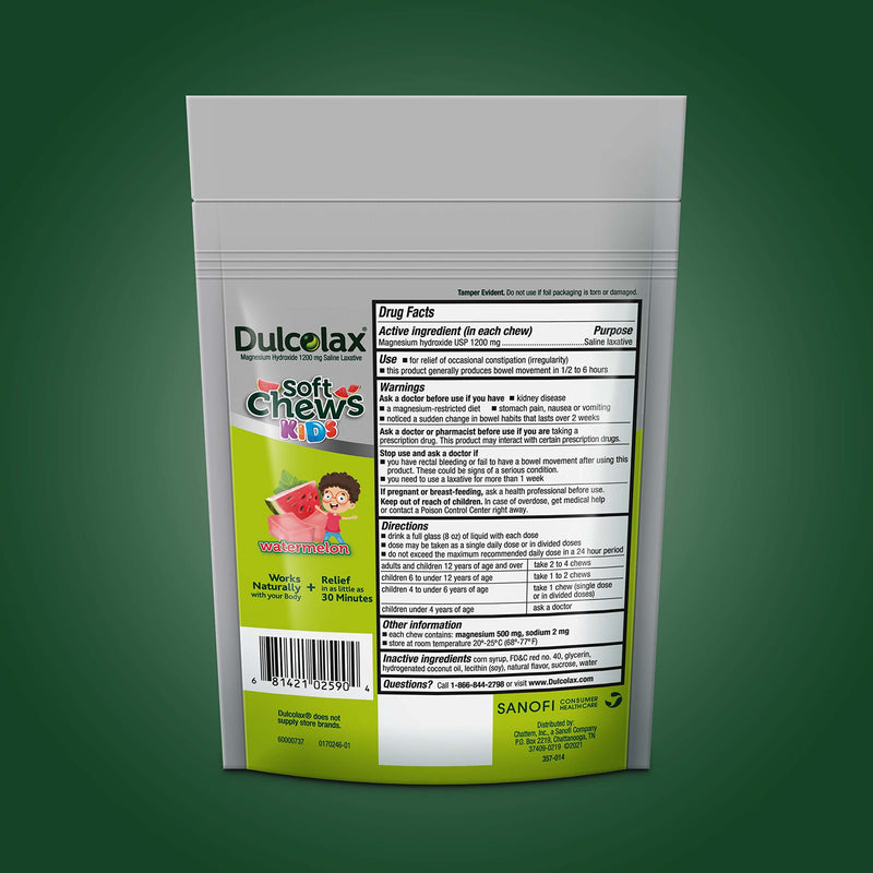 L’il Critters Fiber Daily Gummy Supplement for Kids, for Digestive Support, Berry & Dulcolax Kids Soft Chews Saline Laxative Watermelon Gentle Constipation Relief, Magnesium