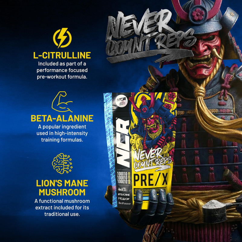 Never Count REPS Sour Blue Razz Pre Workout - 130g Pouch (10 Servings) - Energy Drink Powder with Caffeine, Citrulline, Beta Alanine & More - Controlled Stim Energy - Performance Supplement Sour Blue Raspberry 10 Servings