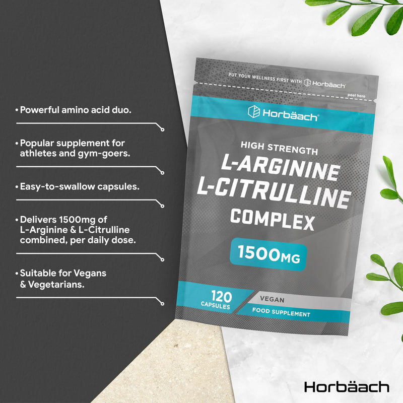 [Australia] - L Arginine Citrulline Capsules High Dose 1500mg | Amino acid complex | 120 vegan capsules | from Horbaach 