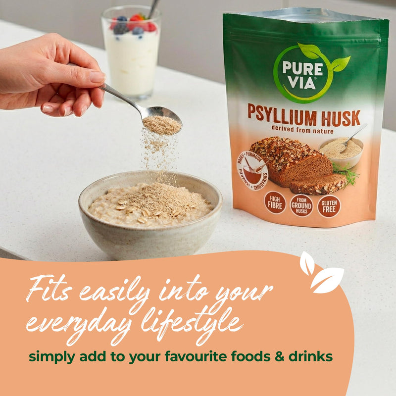 Pure Via Psyllium Husk 500g | Plant-Based Fibre | Fine Milled for Easy Mixing | Ideal for Smoothies, Baking & Everyday Recipes | Vegan & Gluten-Free
