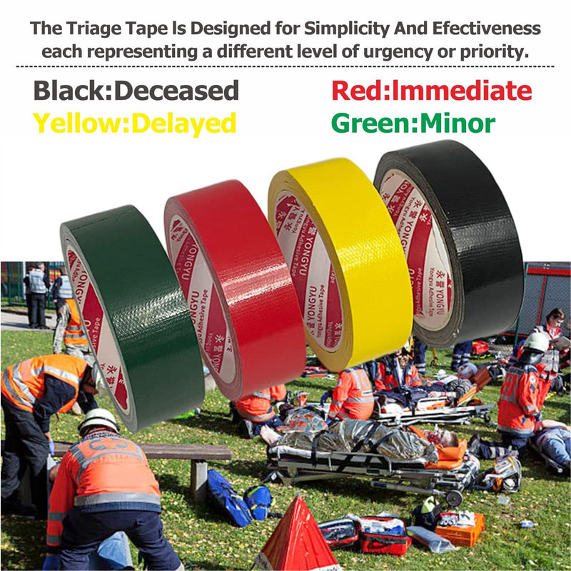 Triage Tape & Belt Pack Kits, Outdoor First Aid Supplies (Black:Deceased, Red:Immediate, Yellow:Delayed, Green:Minor) Triage Tape + Belt Sets
