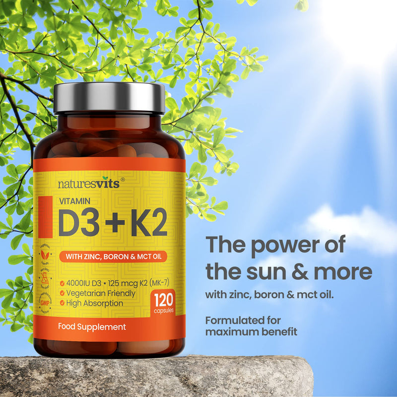 Vitamin D3 and K2 Bone Supplement - with Zinc, MCT Oil and Boron for Calcium Absorption for Joint Care - High Strength Natural Supplements for Women and Men