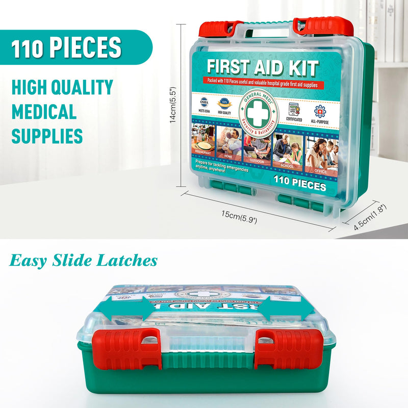 [Australia] - General Medi 110 Pieces Small First Aid Kit - HardCase First Aid Box - Contains Premium Medical Supplies for Travel, Home, Office, Vehicle, Camping, Workplace & Outdoor 