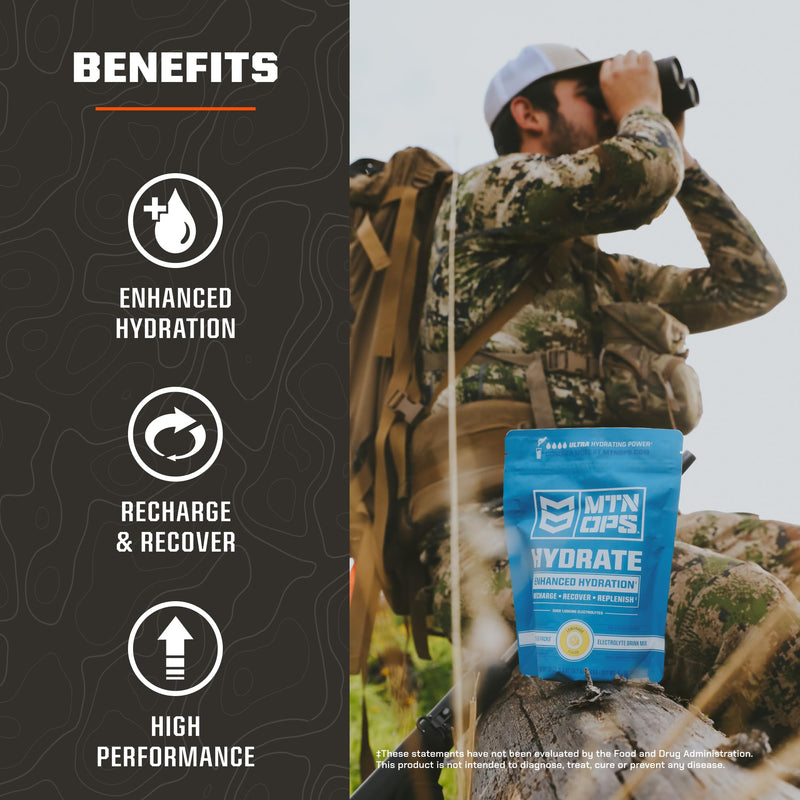 [Australia] - MTN OPS Hydrate Electrolytes Powder Drink Mix, 20 Single Serving On-The-Go Electrolyte Packs with Over 1000mg of Electrolytes per Serving, Mango Peach 
