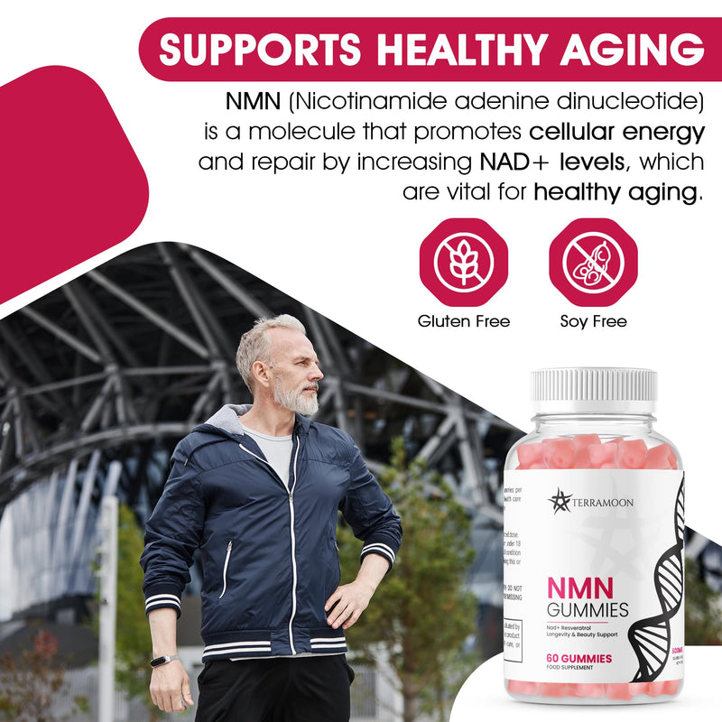 NMN Gummies, NAD+ Resveratrol, 600mg, 2 Month Supply for Longevity and Beauty Support Supplement, 60 Count,