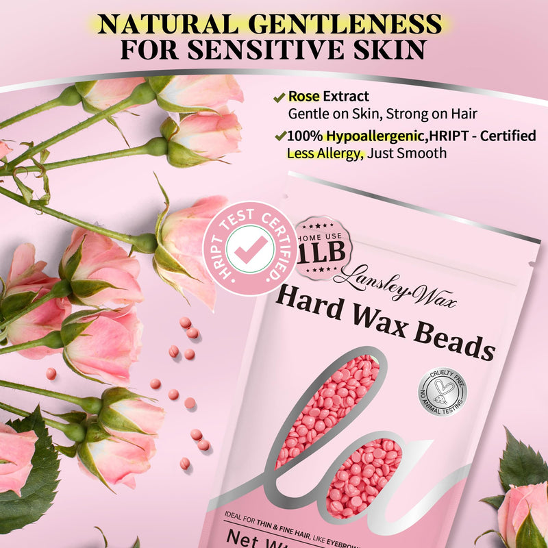 [Australia] - LANSLEYWAX Pink Hard Wax Beads, 1LB Wax Beans for Sensitive Skin & Full-Body Hair Removal, Brazilian/Bikini/Face/Legs/Eyebrow/Armpit/Chest Waxing Refill at Home for Women & Men, Stripless Formula Rose 16 Ounce (Pack of 1) 