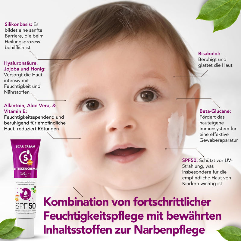 [Australia] - Staudt Children's Scar Ointment SPF50 - Pediatric Silicone Gel for Sensitive Skin - Hydrating Wound and Healing Ointment with Allantoin & Aloe Vera - UV Protection - 40ml 