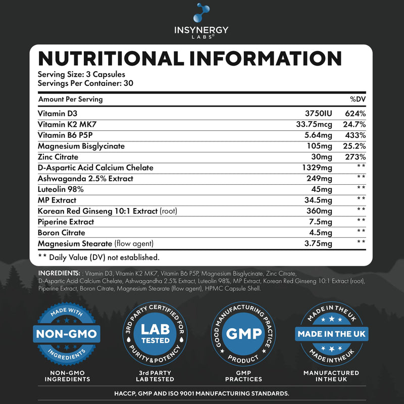 Ultra Premium Testosterone Booster for Men - Male Synergy The UK’s No1 Testosterone Supplements for Men Test Boost Energy Muscle Growth Libido | 90 Vegan Capsules Zinc Magnesium 90 count (Pack of 1)