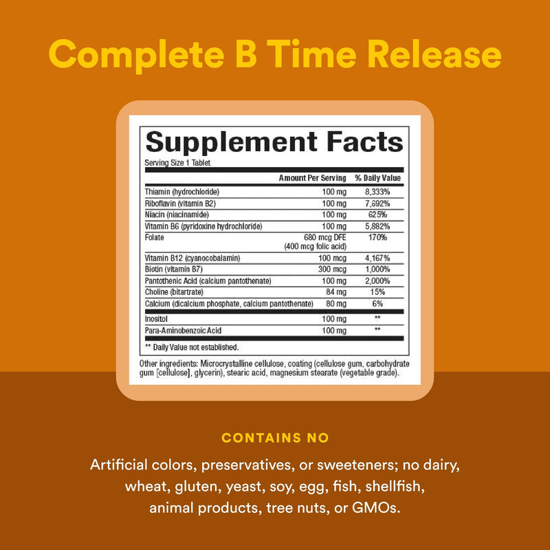 Natural Factors, Complete B 100 mg, Time Released Support for a Healthy Mood, Energy Levels, Skin, Hair and Vision, 90 tablets (90 servings)