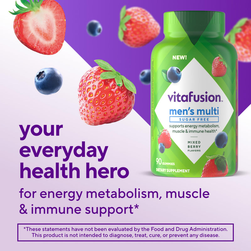 Vitafusion Sugar Free Men’s Multi Daily Gummy Multivitamins, Supports Energy Metabolism, Muscle and Immune Health (1), Mixed Berry Flavors, (Pack of 2) 90 Count (Pack of 2)