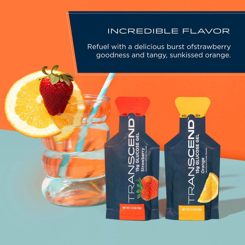 [Australia] - Transcend Foods Strawberry + Orange Gels (1.1 oz, Pack of 10) Fast-acting Carb Gel Strawberry and Orange Flavor – Caffeine Free, Gluten Free 