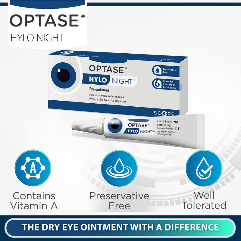 Optase HYLO Night Gel for Dry Eyes - Preservative Free Lubricant Ointment for Nighttime Dry Eye Relief from Blepharitis and Styes - .18 oz