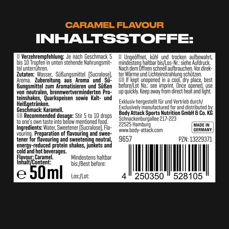 [Australia] - Body Attack Flavdrops sugar-free aroma drops vegan without aspartame caramel 50 ml 