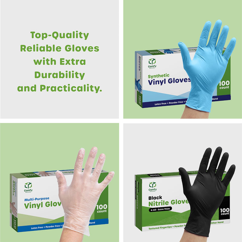 [Australia] - Comfy Package Nitrile Disposable Gloves - 4 mil. | Latex Free and Rubber Free | Non-Sterile Powder Free Gloves Medium 100 Count 