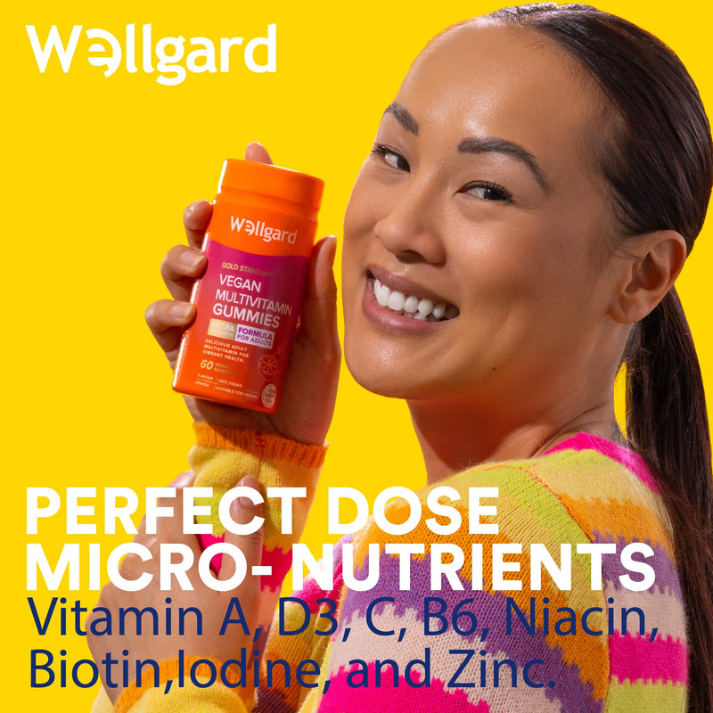 Vegan Multivitamin Gummies by Wellgard - Chewable Multivitamins Adults, 60 Vitamin Gummies, Orange Flavour (Adult Gummies)