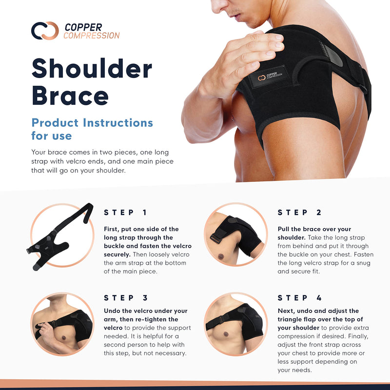 Copper Compression Recovery Shoulder Brace - Immobilizer for Torn Rotator Cuff, AC Joint Pain Relief, Dislocation, Arm Stability, Injuries, Tears - Adjustable Fits Men, Women - Black Plus Size - L/XL Large-X-Large