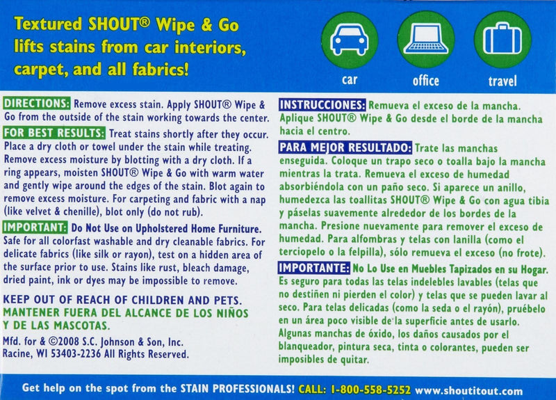 [Australia] - Shout Stain Remover Wipes, 12 Count (Pack of 2) 