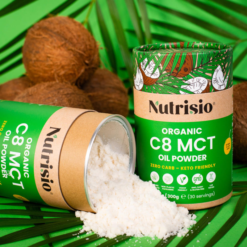 Organic MCT Oil Powder 300g – 30 Servings – 75% C8 MCT + 25% Acacia Fiber, Perfect for Keto Diet – Vegan Friendly, Lab Tested Fiber Supplement, Vegan Coffee Creamer, Recyclable Can