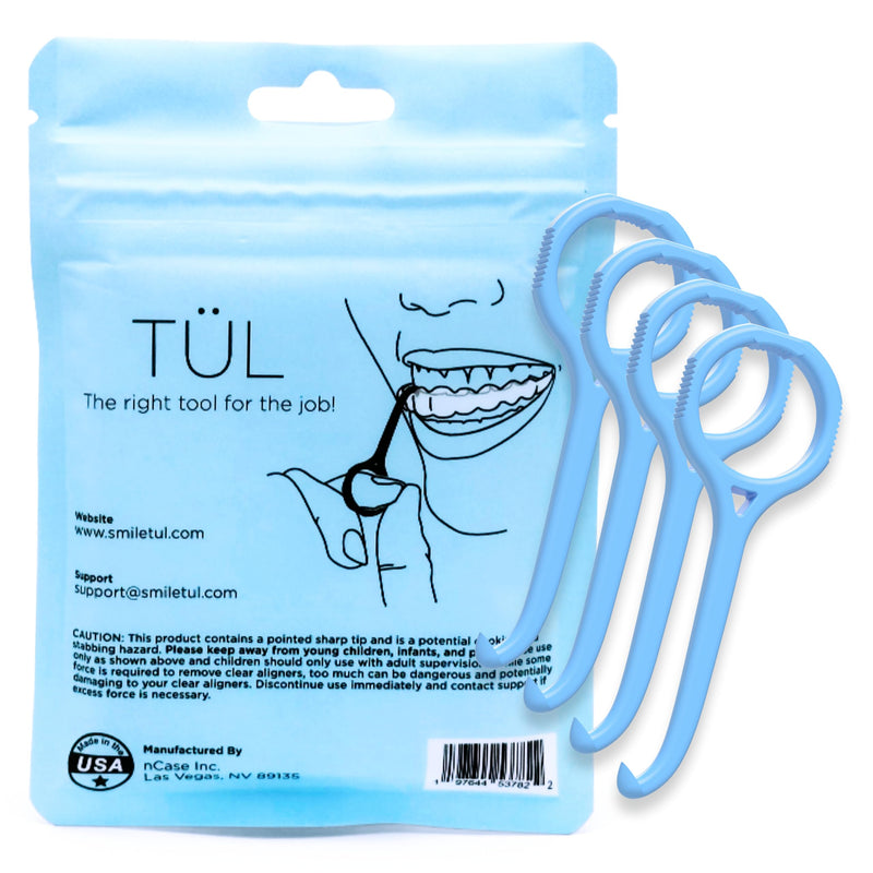 TÜL | Only Invisalign Remover Tool Made in The USA | Lifetime Replacements | Ortho Recommended Aligner Remover Tool & Retainer Remover Tool | Blue 4 Pack | Top Invisalign Accessories