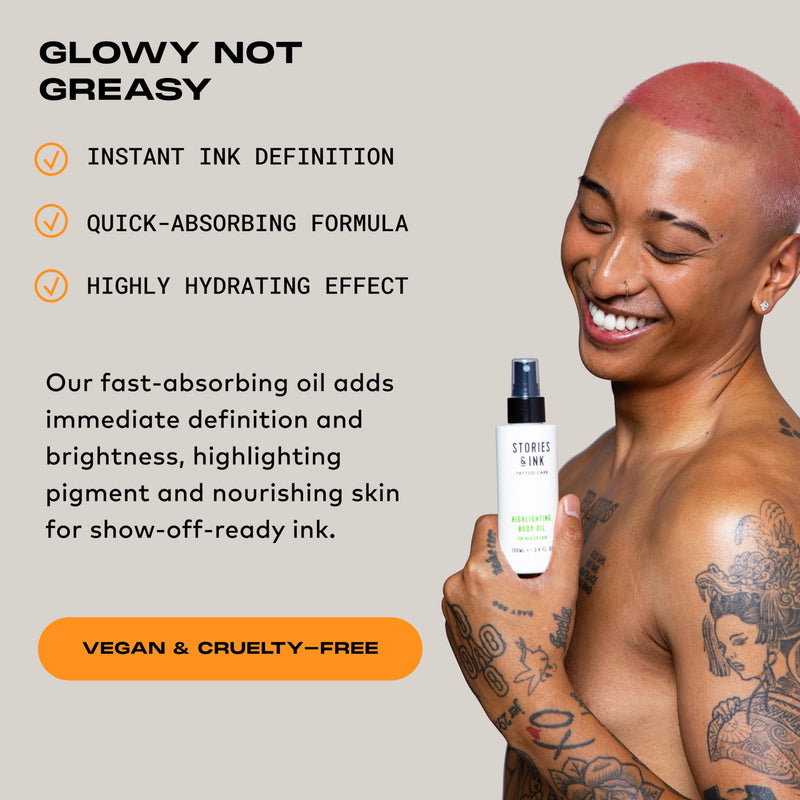 [Australia] - Stories & Ink Tattoo Care | HIGHLIGHTING BODY OIL for healed skin - Refreshes Faded Tattoos for Instant Tattoo Glow, 100 mL / 3.4 Fl Oz 