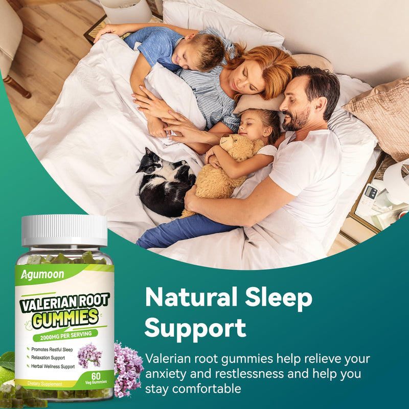 [Australia] - Valerian Root Gummies 2000mg, Valerian Root Extract for Relaxation & Mood Support, Herbal Supplement for Kids & Adults, Vegan, Apple Flavor, 60 Count 60 Count (Pack of 1) 