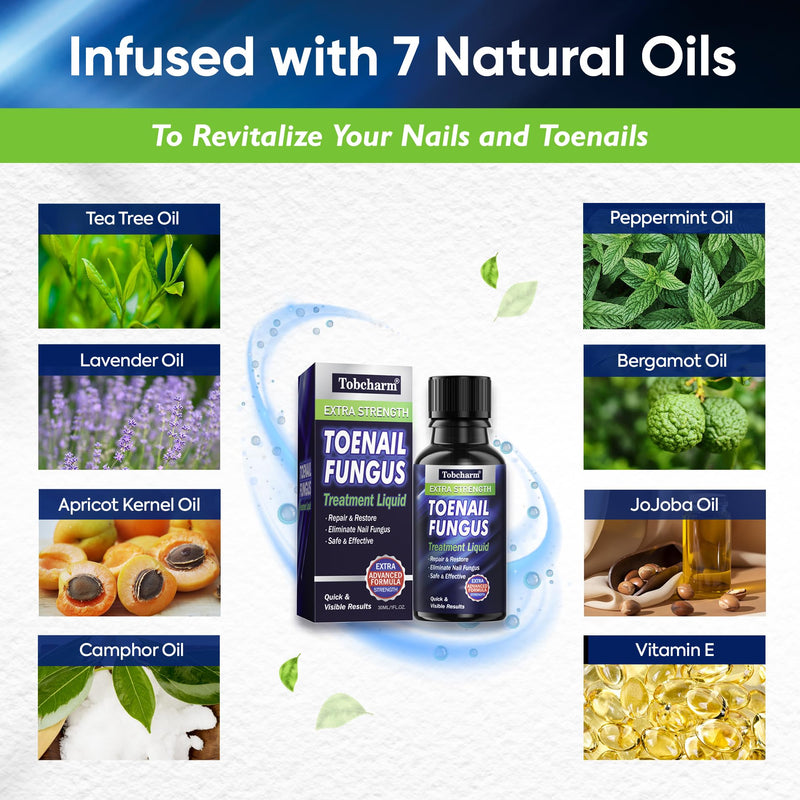 Tobcharm Toenail Fungus Treatment : Nail Fungus Treatment Extra Strength with Tea Tree Oil - Fast Acting Fungal Nail Solution with Undecylenic Acid for Toenails and Fingernails, 2Pack