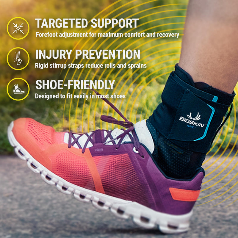 APX Sprained Ankle Brace - No Lace, Figure-8 Wrap, Adjustable Compression Ankle Support, Stabilizer for Men & Women, Sprain Prevention, Recovery, For Running, Volleyball, Pickleball, Soccer (Small) Small