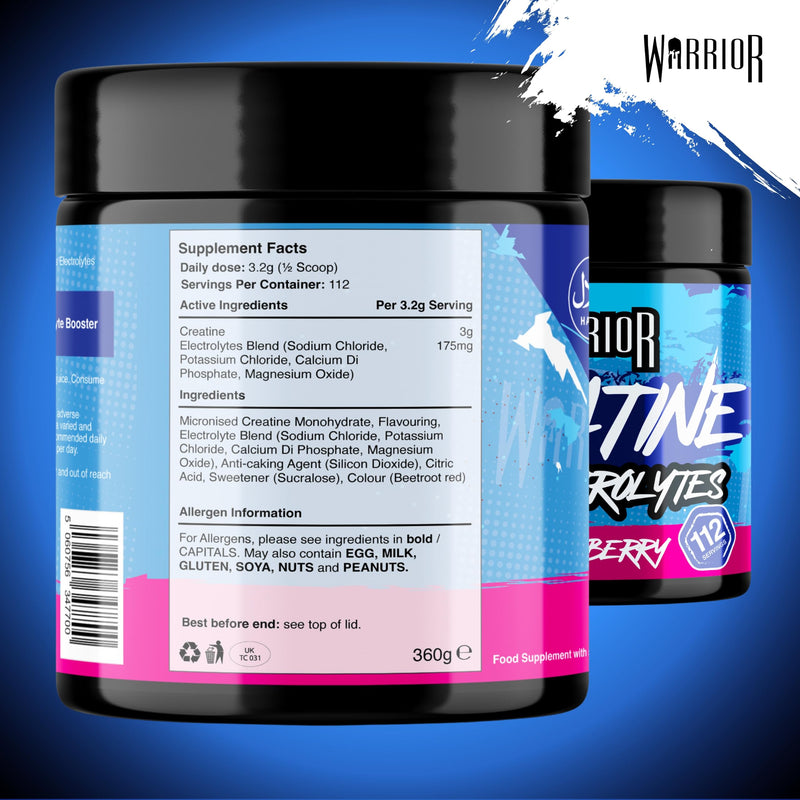 Warrior Creatine Monohydrate + Electrolytes 360g (112 Servings) – Creatine & Electrolyte Powder Drink – Micronised Creatine Powder for Strength, Performance & Hydration – Mixed Berry | 112 Servings, Micronised Creatine Powder, For Strength, Performance...