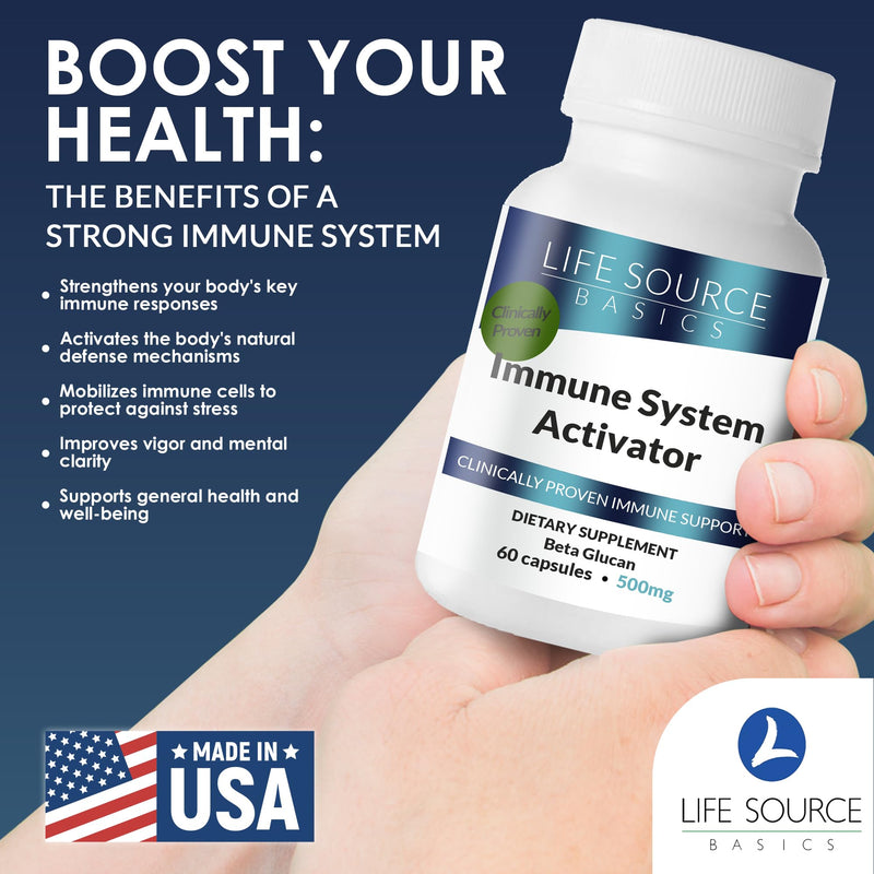 Life Source Basics Immune System Support Activator - High Purity Beta 1,3/1,6 Glucan - Immunity and Vitamin Supplement Non-GMO & Vegan Friendly for Men & Women, Gluten-Free 500 mg - 60 Capsules