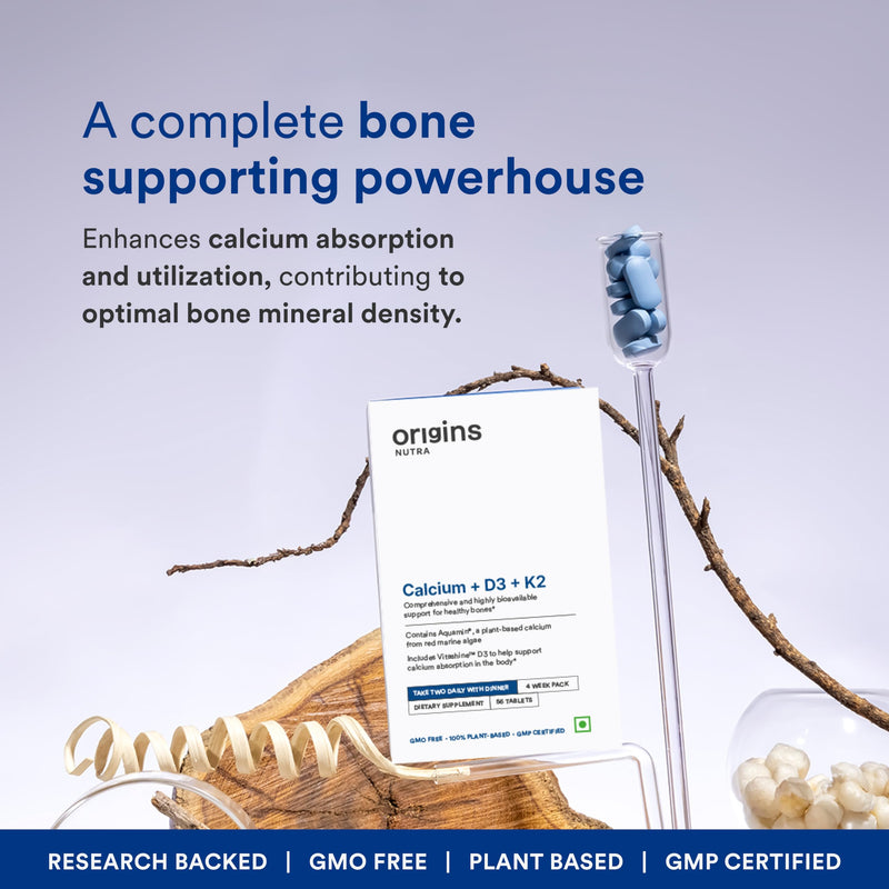 Calcium D3 K2 | Plant-Based Calcium from Red Marine Algae | Non-GMO | GMP Certified | 56 Tablets