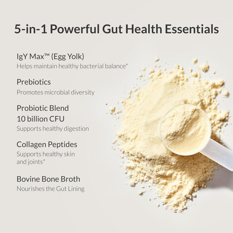 Microbiome Breakthrough™ Gut Support Powder – Vegetarian Vanilla – With Probiotics, Prebiotics, and IgY Max® – Source of L-Glutamine – Supports Digestive Comfort, Gas & Bloating Relief 30 Servings* 5.3 Ounce (Pack of 1)