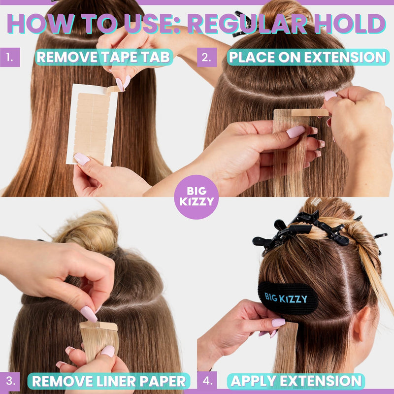 [Australia] - 8oz Tape Ins Hair Extension Remover Spray + 72 tabs Double Sided REGULAR Hold Hair Extension Replacement Tape by Big Kizzy, Professional Quality and Easy to use instructions 