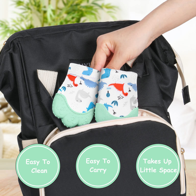[Australia] - 2Pack Silicone Teething Mitt, Soothing Infant Teething Mitten Pain Relief, Prevent Scratches Glove, Safe Silicone Teething Toys for 0-12 Months green dinosaur 