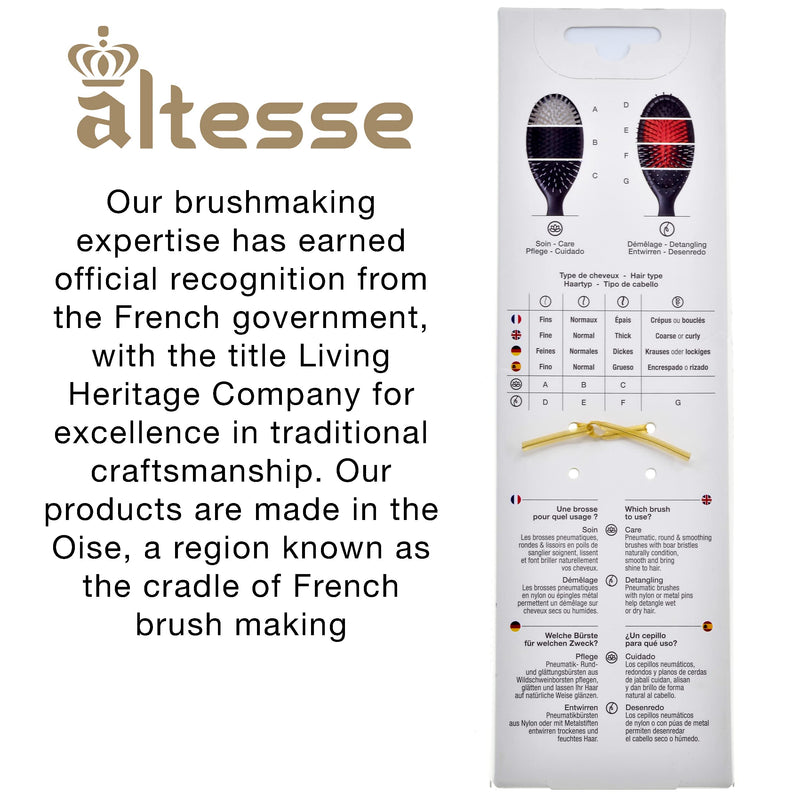 Altesse 8907 Natural Bristle Hair Brush Detangler Brush Medium Air Cushion Matte Black Handle with 7 Rows of Black Boar Bristle and Nylon Hairbrush for Thick Hair Styling and Detangling Made in France Black Bristle/Nylon
