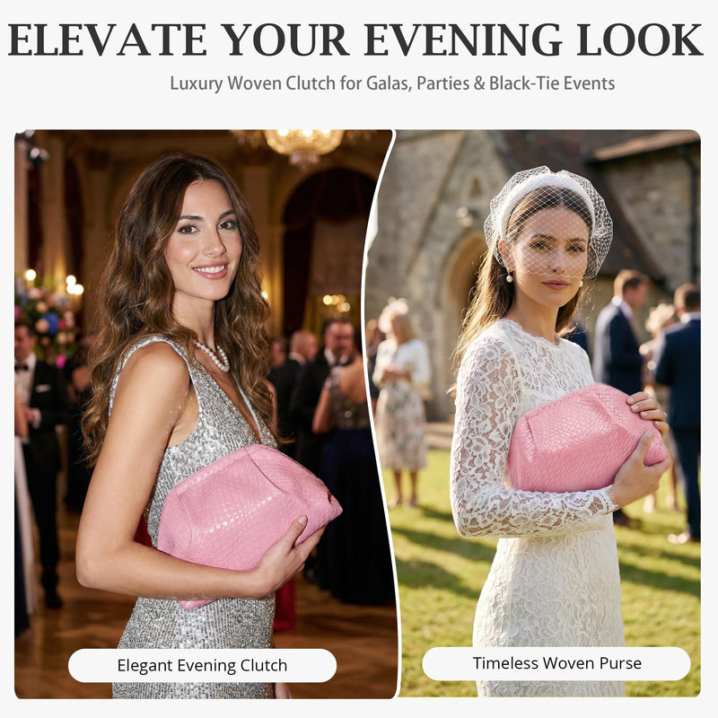 BOYATU Travel Makeup Bags for Women: Woven Large Capacity Make up Bag | 3 Pcs Compact Cosmetic Set Organizer for Purse - Elegant Evening Waterproof Leather Toiletry Clutch Gift Women(Pink) 04-Light Watery Pink