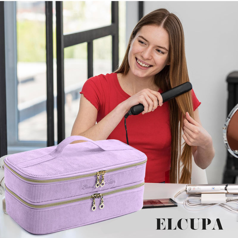 [Australia] - Double-layer Hair Tools Travel Case with Black Hair Dryer Bag with Detachable Divider compatible with Shark FlexStyle/SmoothStyle - Flat Curling Iron Travel Organizer Pink Double Layers 