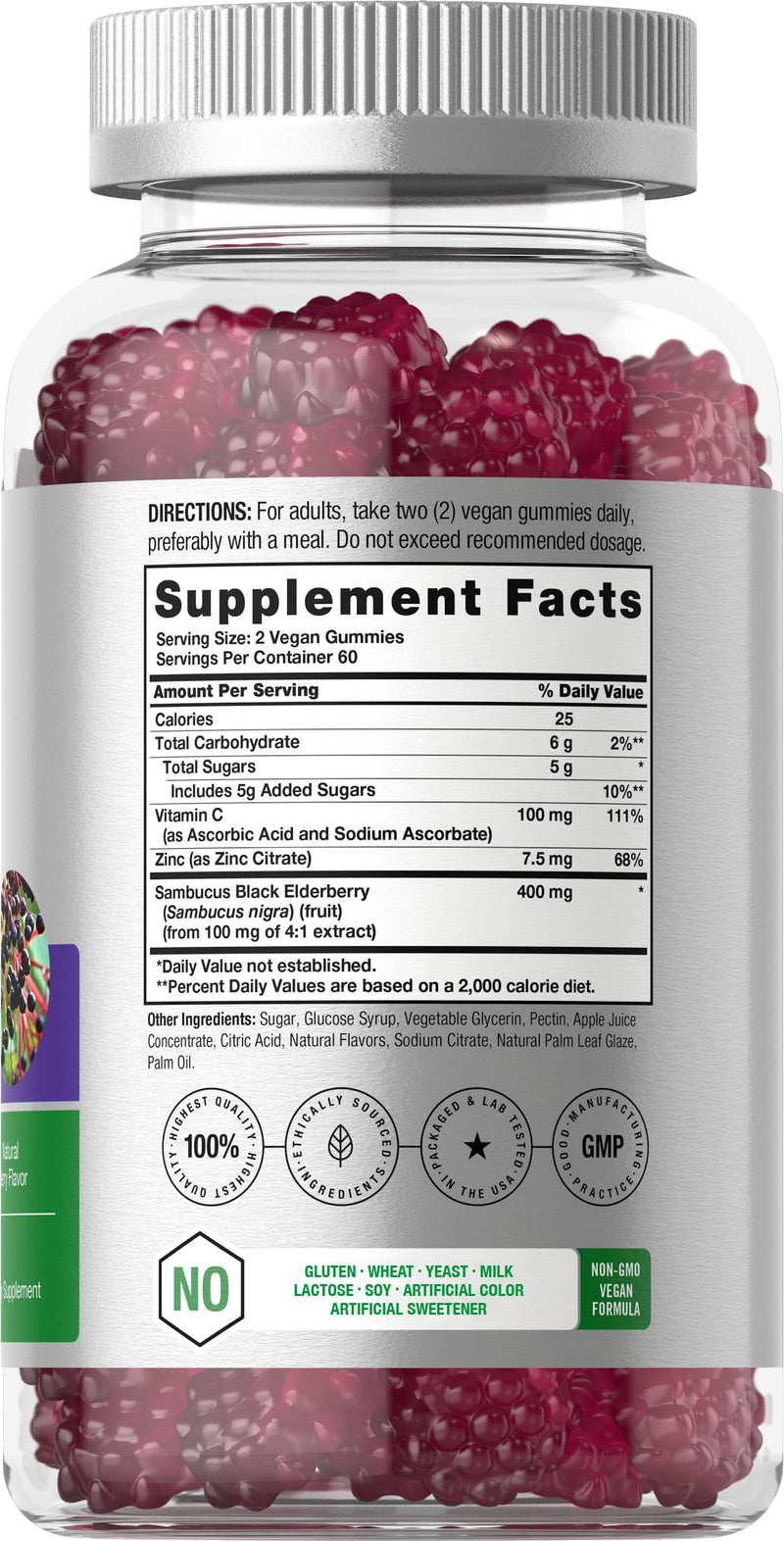 [Australia] - Horbaach Black Elderberry Gummies | 120 Count | Sambucus Extract | with Zinc and Vitamin C | Berry Flavor | Vegan, Non-GMO, and Gluten Free Supplement for Adults 120 Count (Pack of 1) 