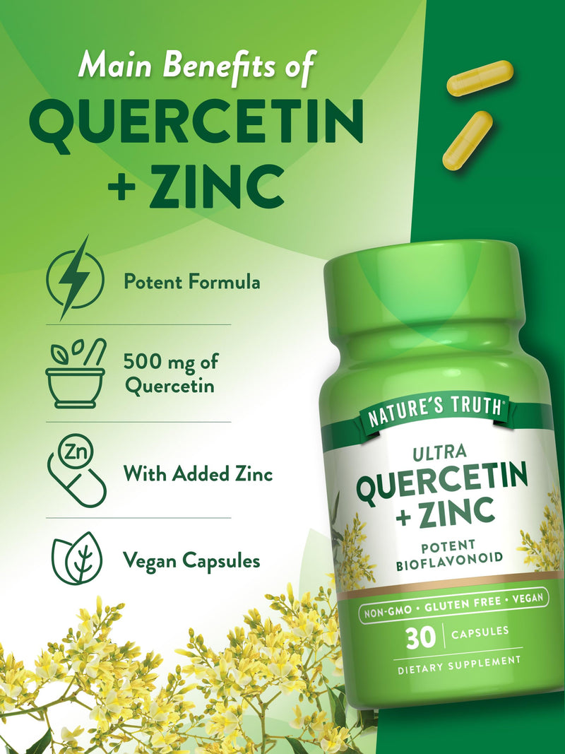 Nature's Truth Quercetin with Zinc | 30 Capsules | Vegan, Non-GMO & Gluten Free Supplement | Potent Bioflavonoid