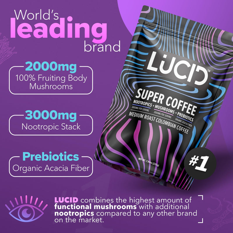 [Australia] - Lucid Superfood Organic Mushroom Coffee with Nootropics - Lion's Mane, Tremella, Cordyceps & Turkey Tail - Instant Mushroom Coffee Focus Brain Health - Alpha GPC, L-Theanine, Ginko Biloba - USA Made 7.94 Ounce (Pack of 1) 