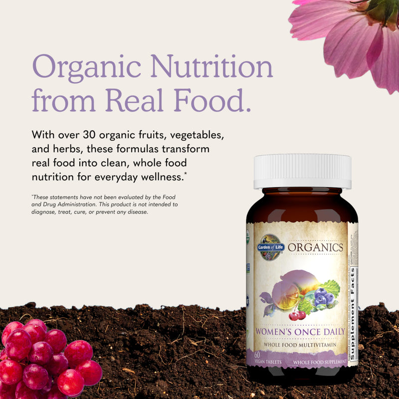 Garden of Life Organics Multivitamin for Women - Women's Once Daily Multi - Whole Food Multi with Iron, Biotin, Vegan Organic Womens Multivitamin for Health, Energy Hair Skin and Nails, 60 Tablets | Women's Once Daily, Whole Food Multi with Iron, Bioti...