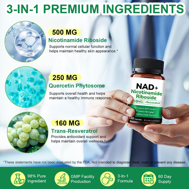 NAD Supplements for Women, 120PCS NAD+ Supplement for Anti Aging and Cell Regeneration,Supports Cellular Energy, Brain, Muscle,Take 1 Daily | 1 Bottle