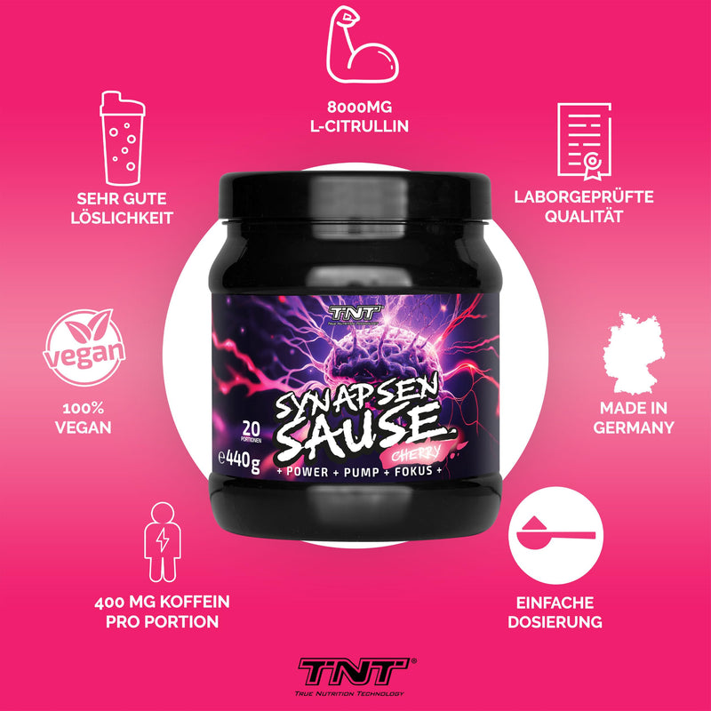 [Australia] - TNT Synapsensause "Cherry" (440g) • Pre-Workout Booster • Fitness & Bodybuilding Booster • Training Booster with L-Citrulline, Caffeine & Guarana • High Quality, Laboratory Tested, Made in Germany Cherry 20 portions (pack of 1) 
