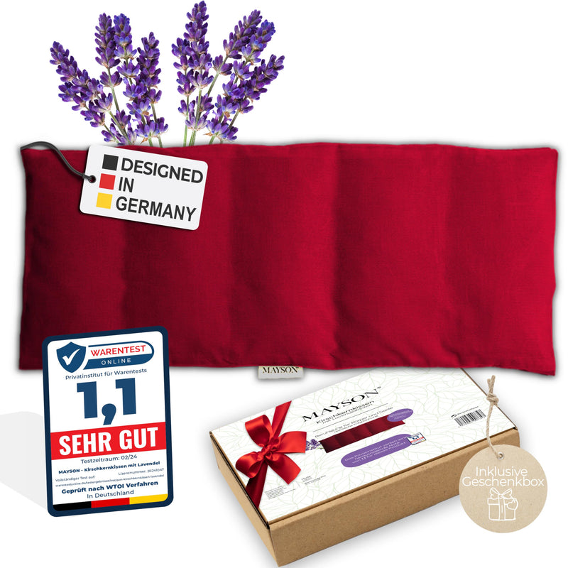 [Australia] - MAYSON® ORGANIC cherry stone pillow with lavender - microwave-safe heat pillow - with washable fleece cover - 100% cotton - 50x20cm - handmade with love - beige/red (red XXL) red Xxl 