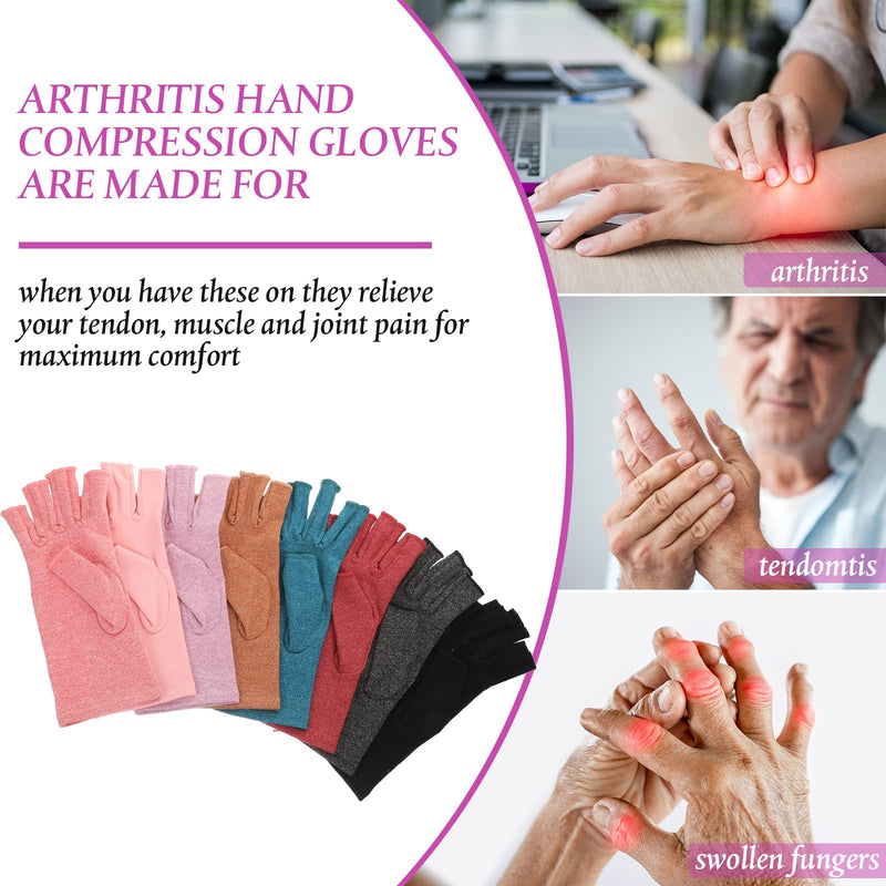 [Australia] - 8 Pairs Arthritis Compression Gloves Relieve Muscle Pain Fingerless Gloves Bulk Typing Gloves for Women Men Colorful Medium 