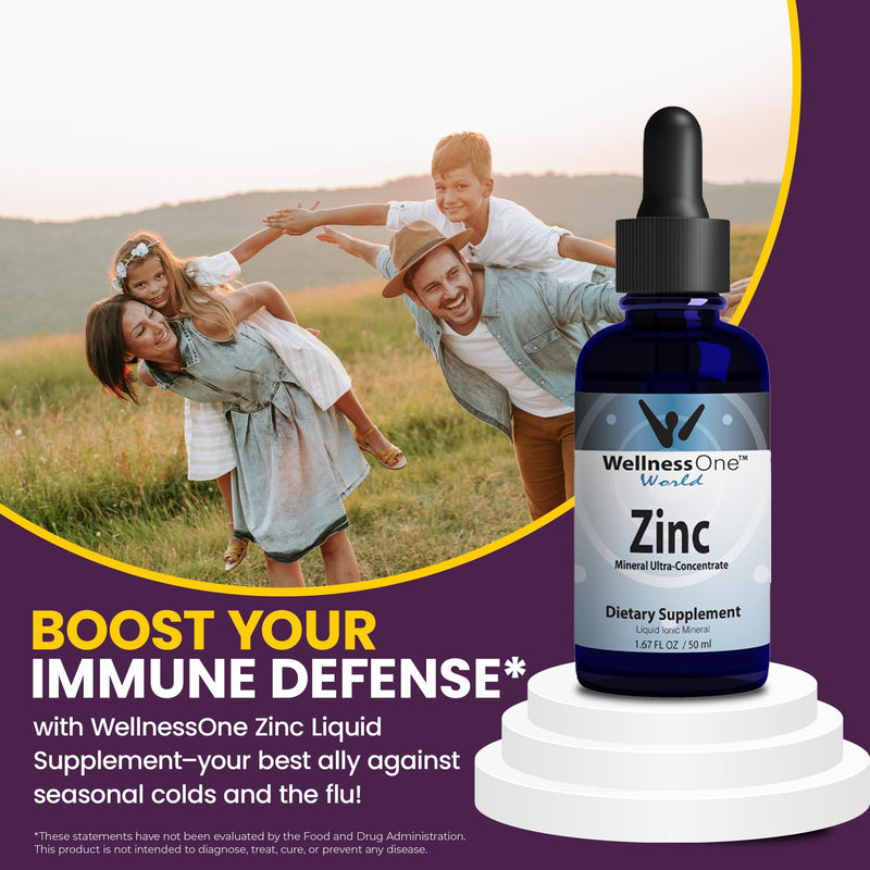 WellnessOne Ionic Liquid Zinc Drops for Immunity Support - Highly Absorbable Zinc Liquid Supplements for Kids & Adults - USA Tested, Vegan, Non-GMO, Gluten-Free, 1.67 fl oz 1.67 Fl Oz (Pack of 1)
