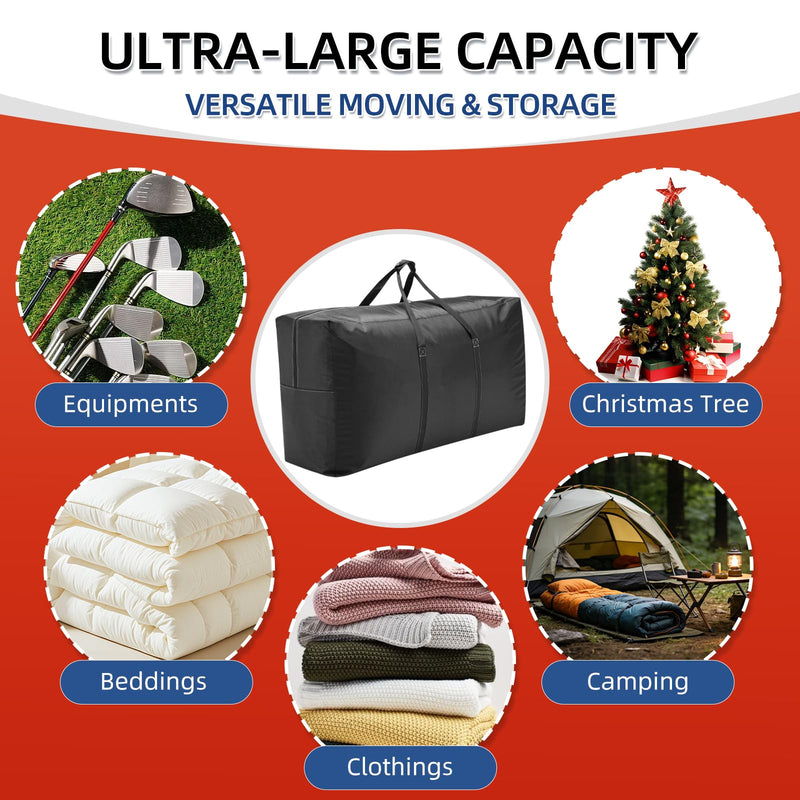 Extra Large travel duffel bag with Strong Handles, 100L Waterproof duffel bag, Durable Zippers, Extra Large Storage Totes for Space Saving and Moving Supplies, Black M - 31.5″× 11.8″× 16.5″