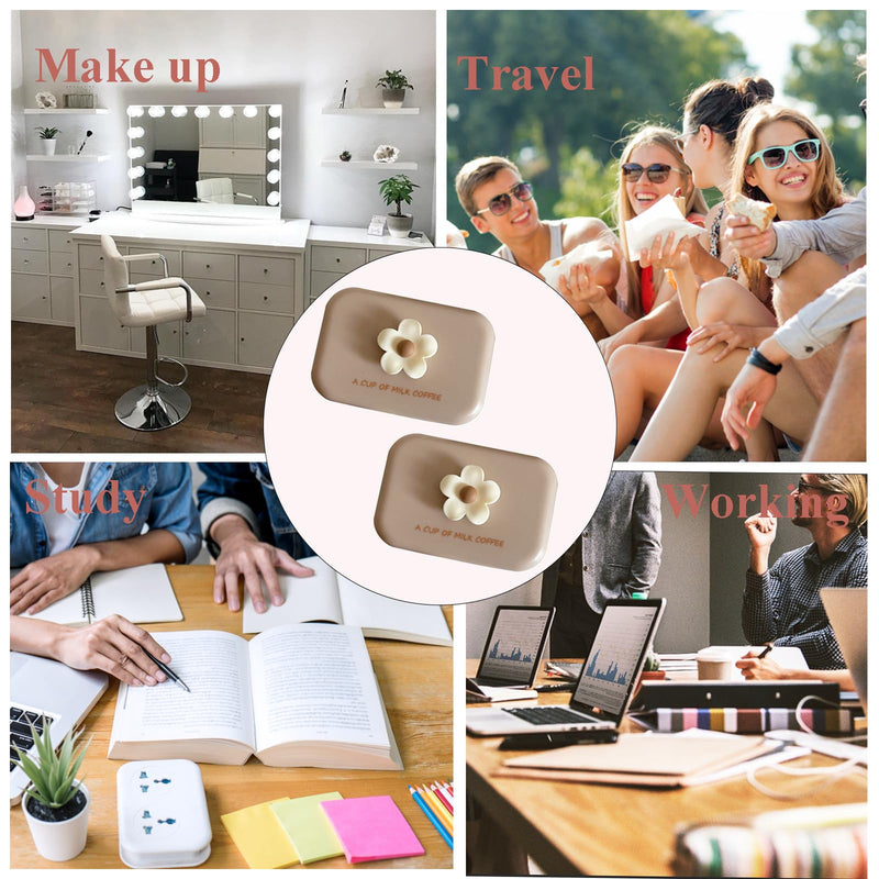 [Australia] - 2 Pack Mini Contact Lens Cases, Portable Contacts Lens Box Travel Kit with Mirror, Tweezers, Remover Tool Stick, Cute Flower Eye Contact Case Container Holder Storage Box for Daily Outdoor Brown 