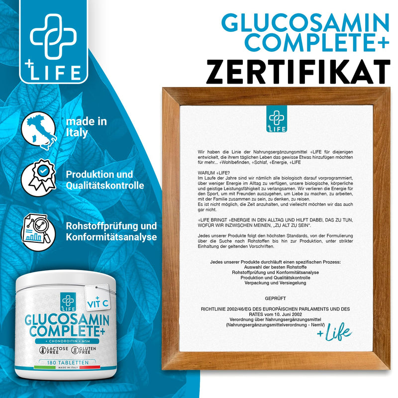 [Australia] - GLUCOSAMINE CHONDROITIN MSM with Vitamin C PiuLife® • 180 Tablets Articular Cartilage Supplement • Chondroitin Supplement High Dose Glucosamine Glucosamine Complex 180 Units (Pack of 1) 