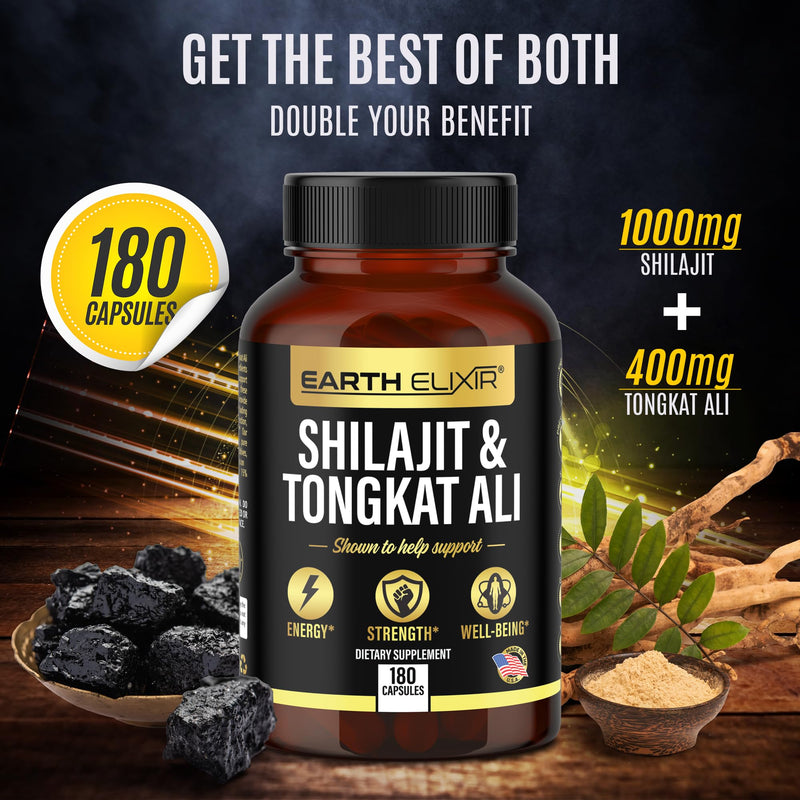 [Australia] - Shilajit 1000mg & Tongkat Ali 400mg (180 Capsules) Made in USA-Shilajit Supplement (20% Fulvic Acid) Shilajit Pure Himalayan Organic & Tongkat Ali for Men More Potent Than Shilajit Resin 